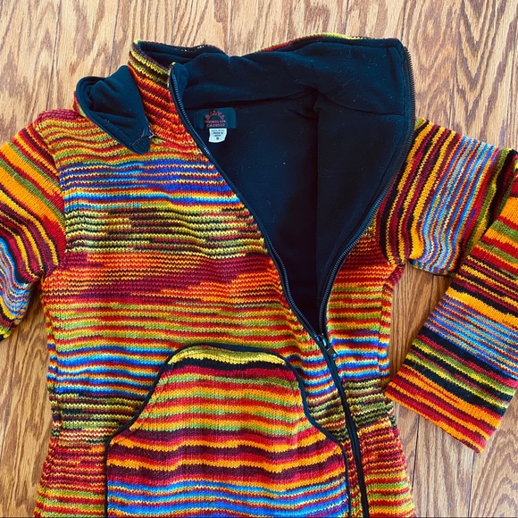 Chunky Wool Rainbow Sweater Jacket from Nepal - Picture 2 of 14